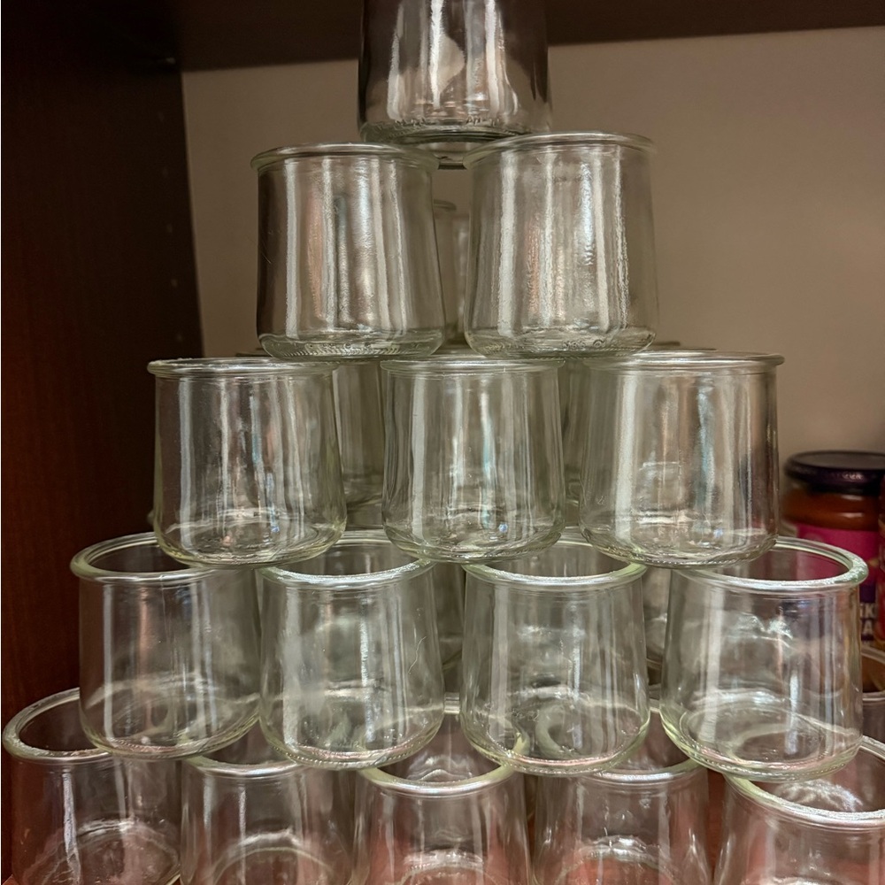 Oui yogurt glass jars (15) empty& cleaned-Crafts,candles,storage approx 3x2.5”